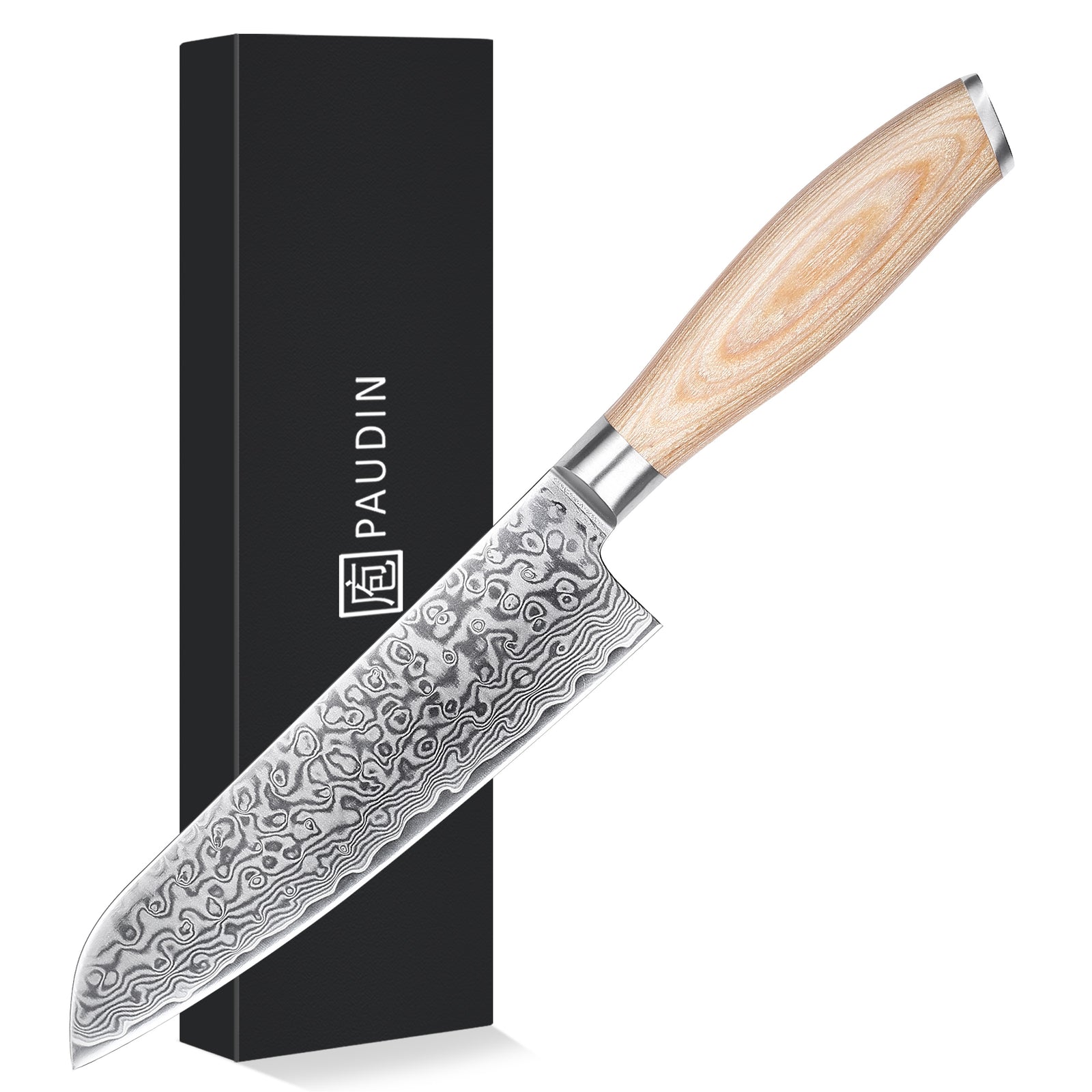 FR3 Precision Kitchen Tools Santoku knife 7"  67-Layer 62 HRC Damascus Steel with Pakka Wood Handle for Professional Cooking