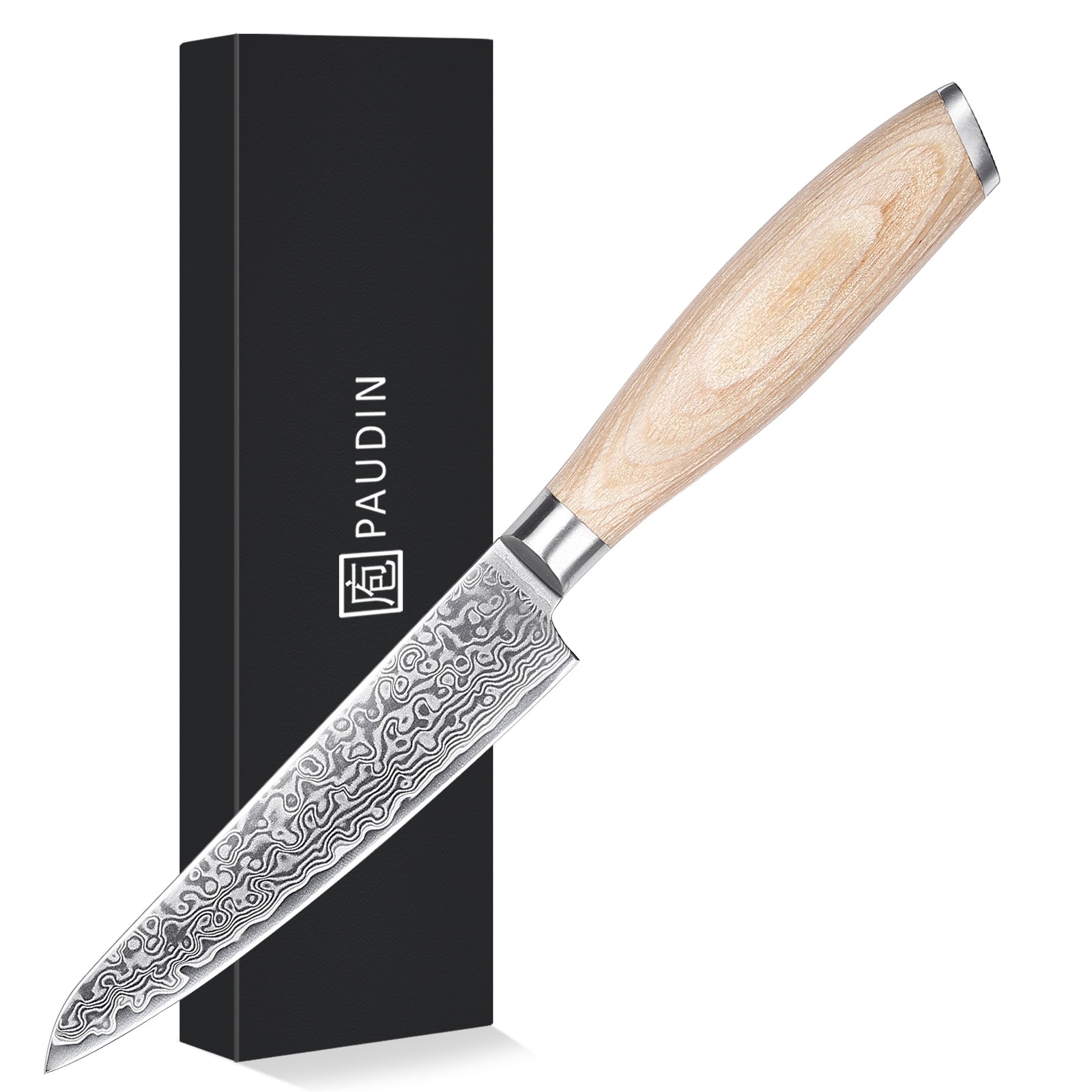 FR5 Precision Kitchen Tools Utility Knife 5”  67-Layer 62 HRC Damascus Steel with Pakka Wood Handle for Professional Cooking