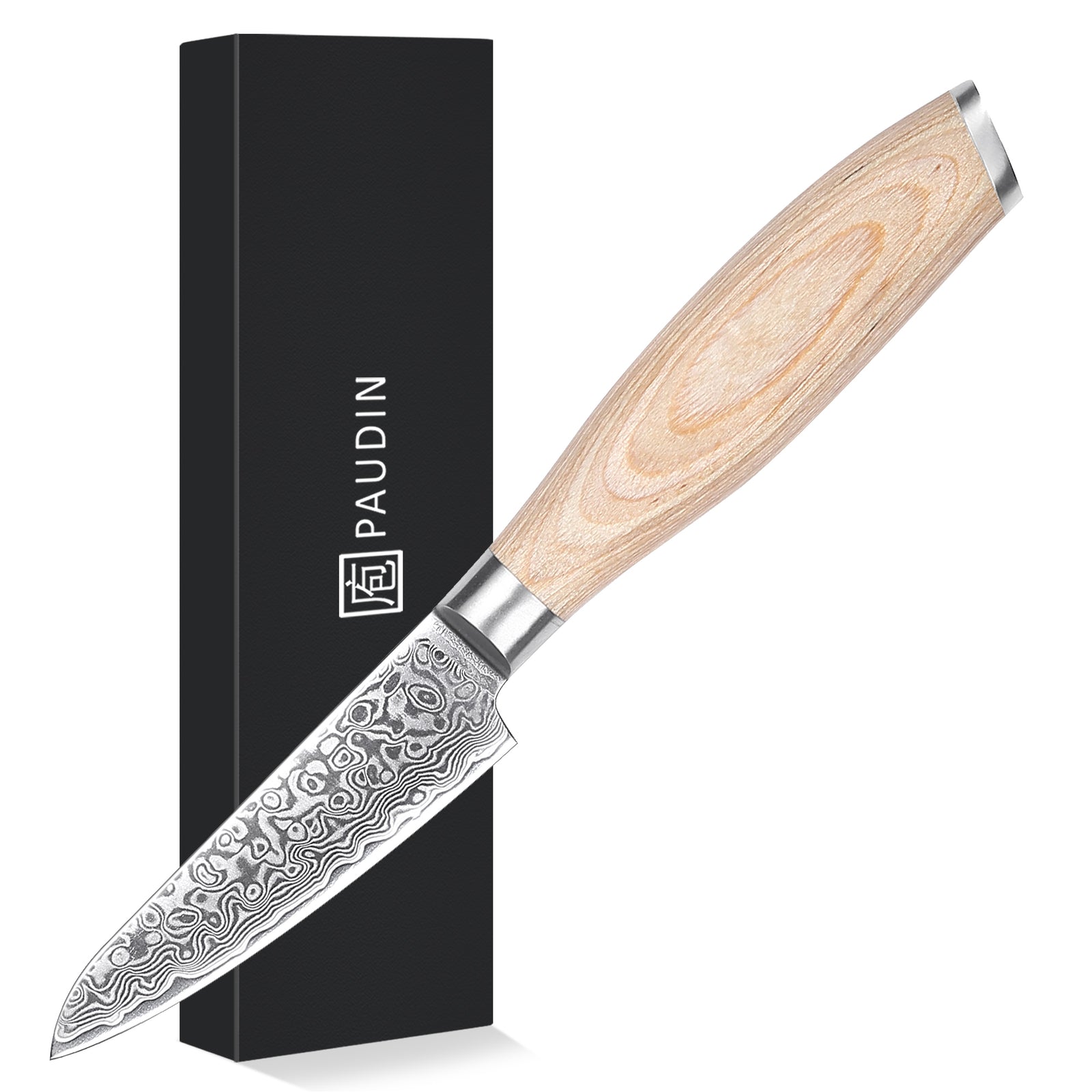 FR6 Precision Kitchen Tools Paring Knife 3.5”  67-Layer 62 HRC Damascus Steel with Pakka Wood Handle for Professional Cooking