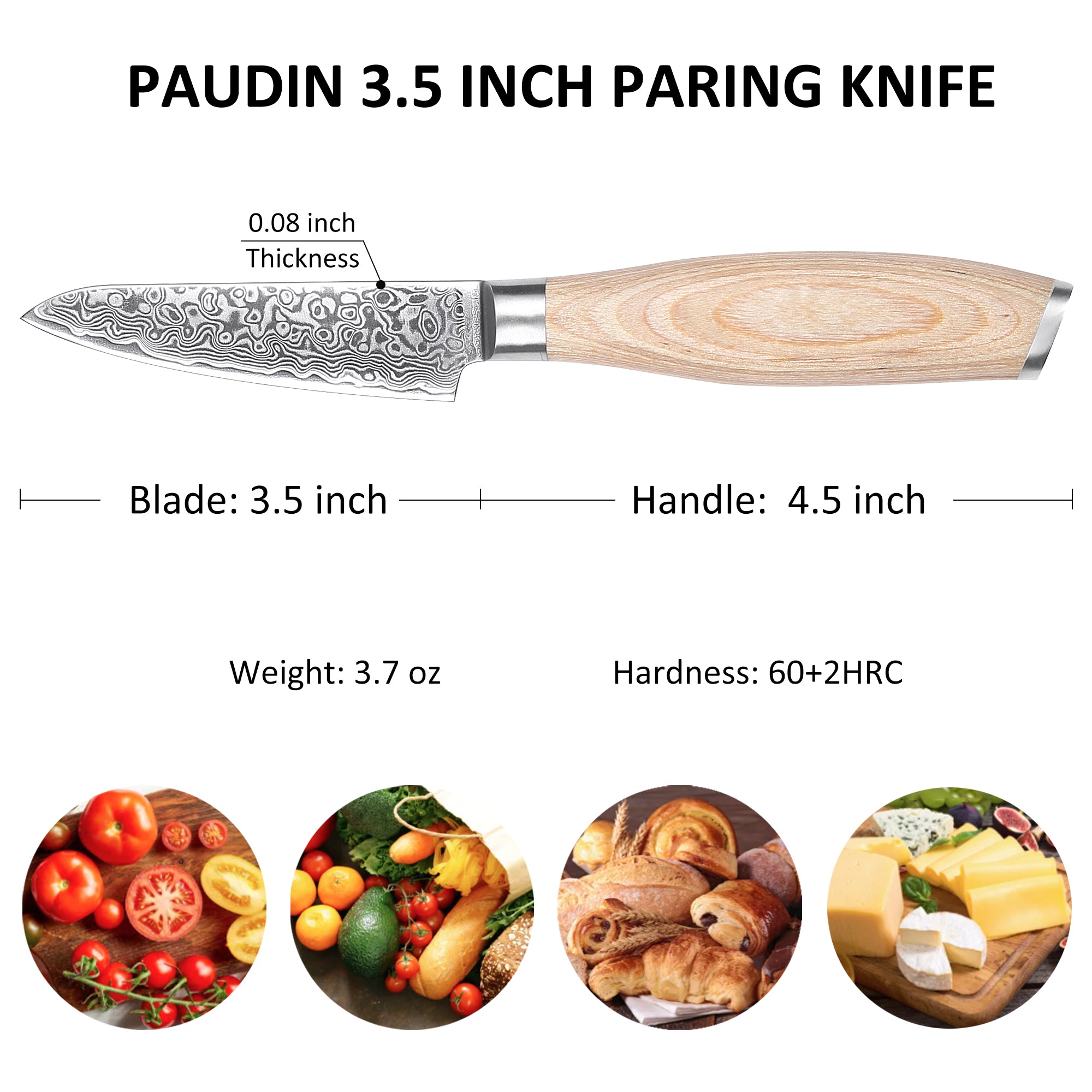 FR6 Precision Kitchen Tools Paring Knife 3.5”  67-Layer 62 HRC Damascus Steel with Pakka Wood Handle for Professional Cooking