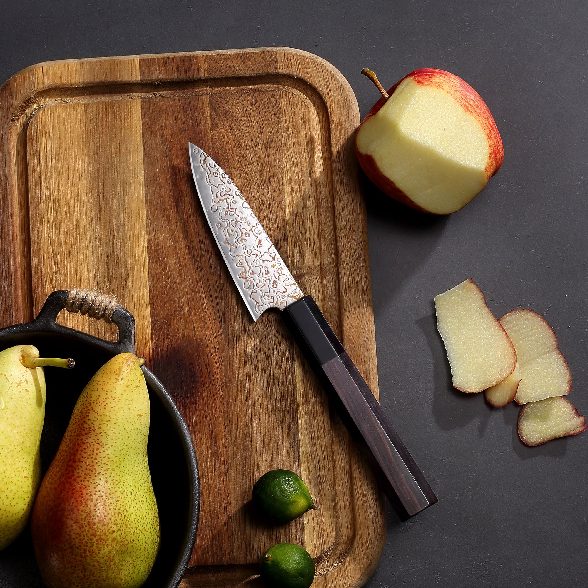 Paudin NewTC6 3.5inch Knife 67 Layers Copper Damascus Steel Sharp Kitchen Fruit Paring Knives High Quality Wooden Ebony Handle