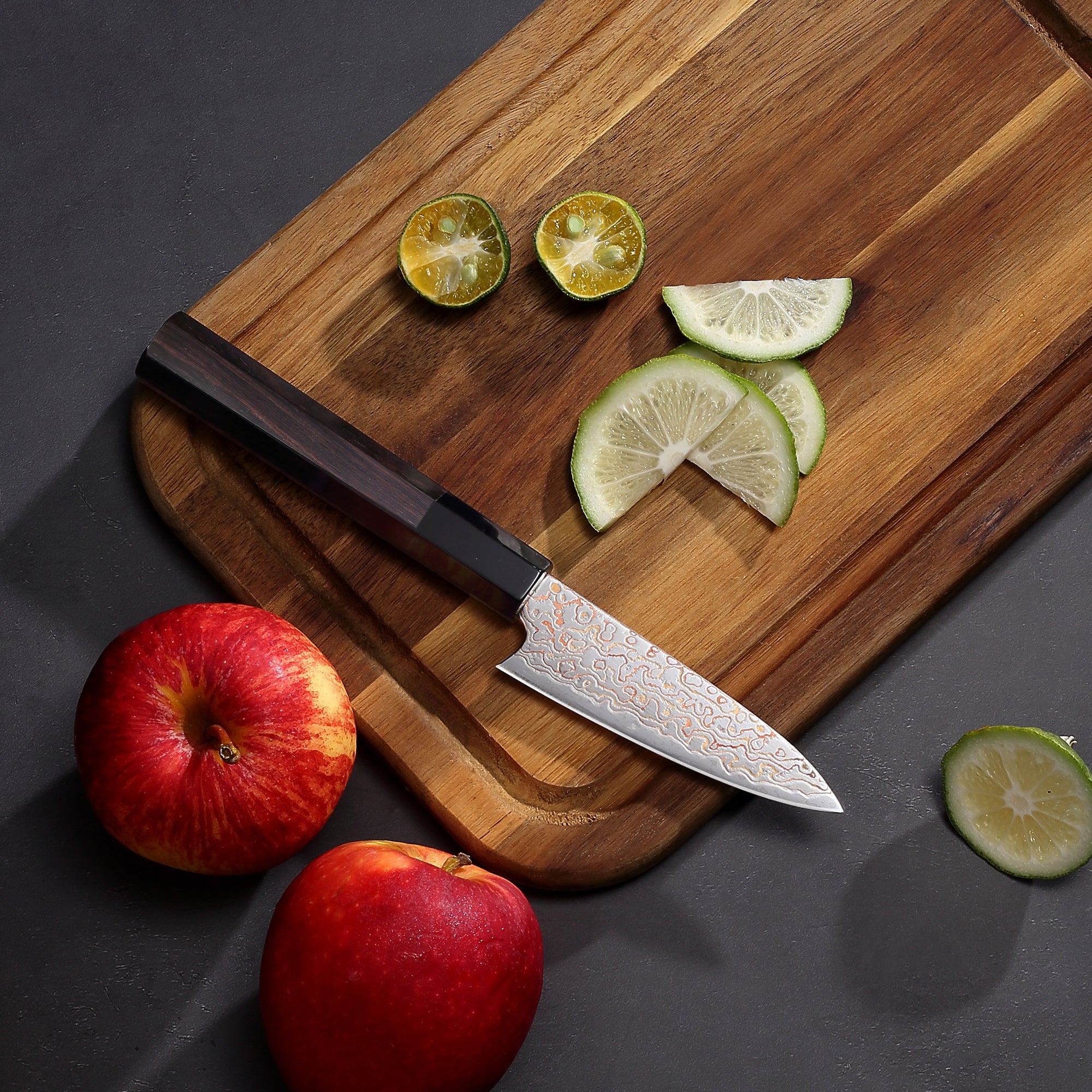 Paudin NewTC6 3.5inch Knife 67 Layers Copper Damascus Steel Sharp Kitchen Fruit Paring Knives High Quality Wooden Ebony Handle