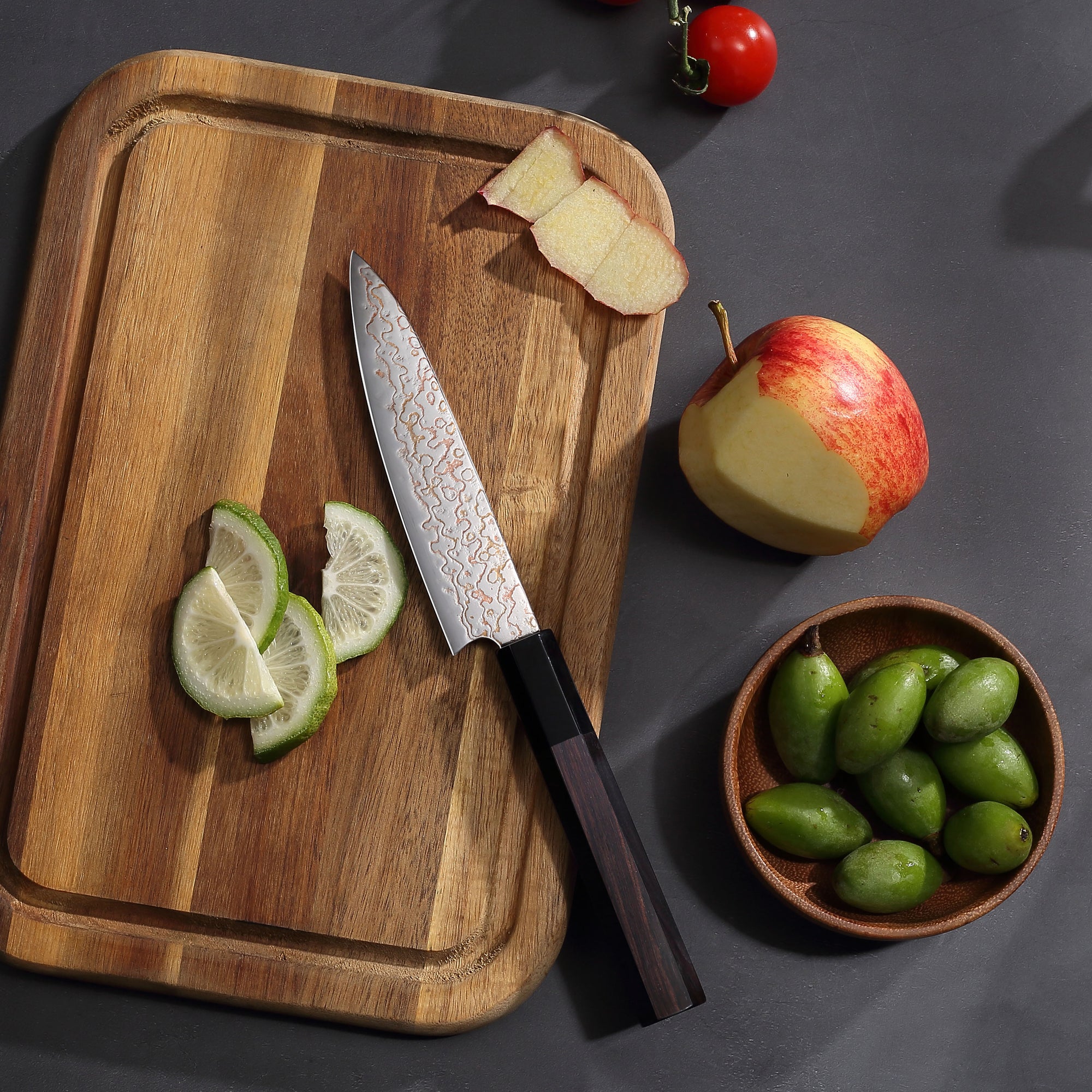 Paudin New TC5 Utility Knife 5"inch Knife 67 Layers Copper Damascus Steel Sharp Kitchen Utility Knife Knives High Quality Wooden Ebony Handle