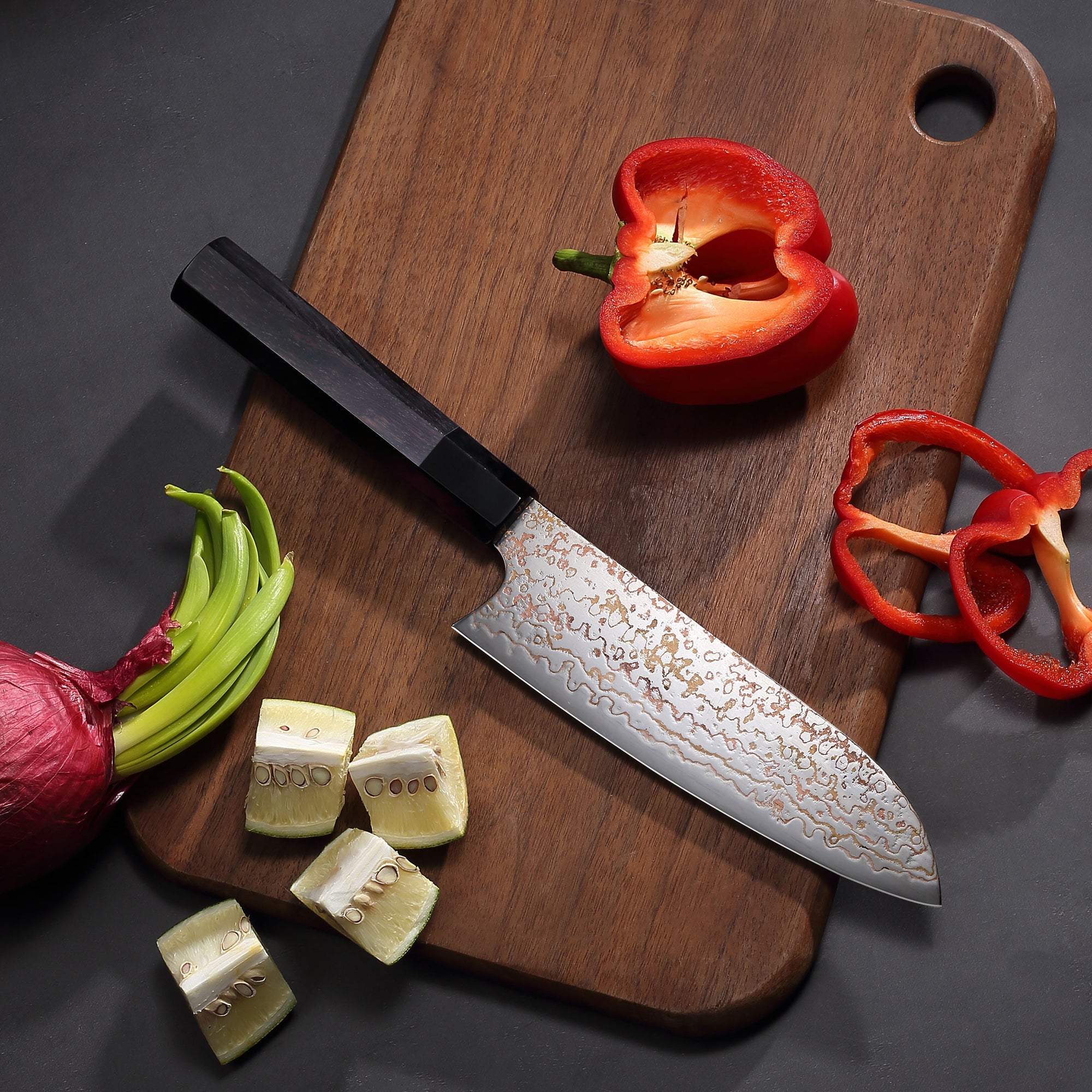 Paudin New TC4 Santoku Knife 7"inch Knife 67 Layers Copper Damascus Steel Sharp Kitchen Santoku Knife Knife Knives High Quality Wooden Ebony Handle