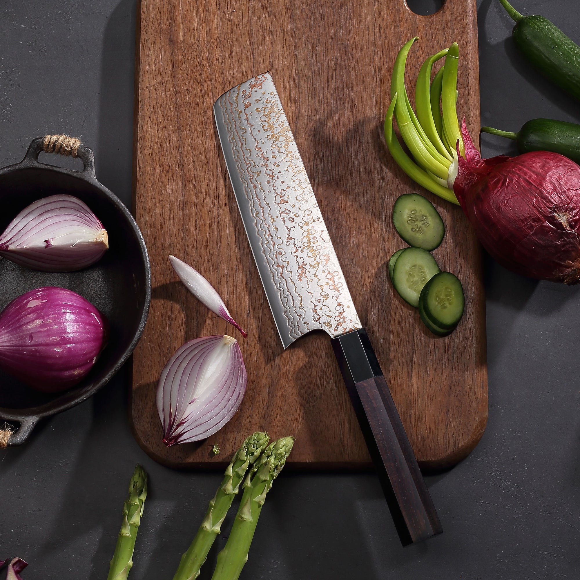 Paudin New TC3 Nakiri Knife 7"inch Knife 67 Layers Copper Damascus Steel Sharp Kitchen Santoku Knife Knife Knives High Quality Wooden Ebony Handle