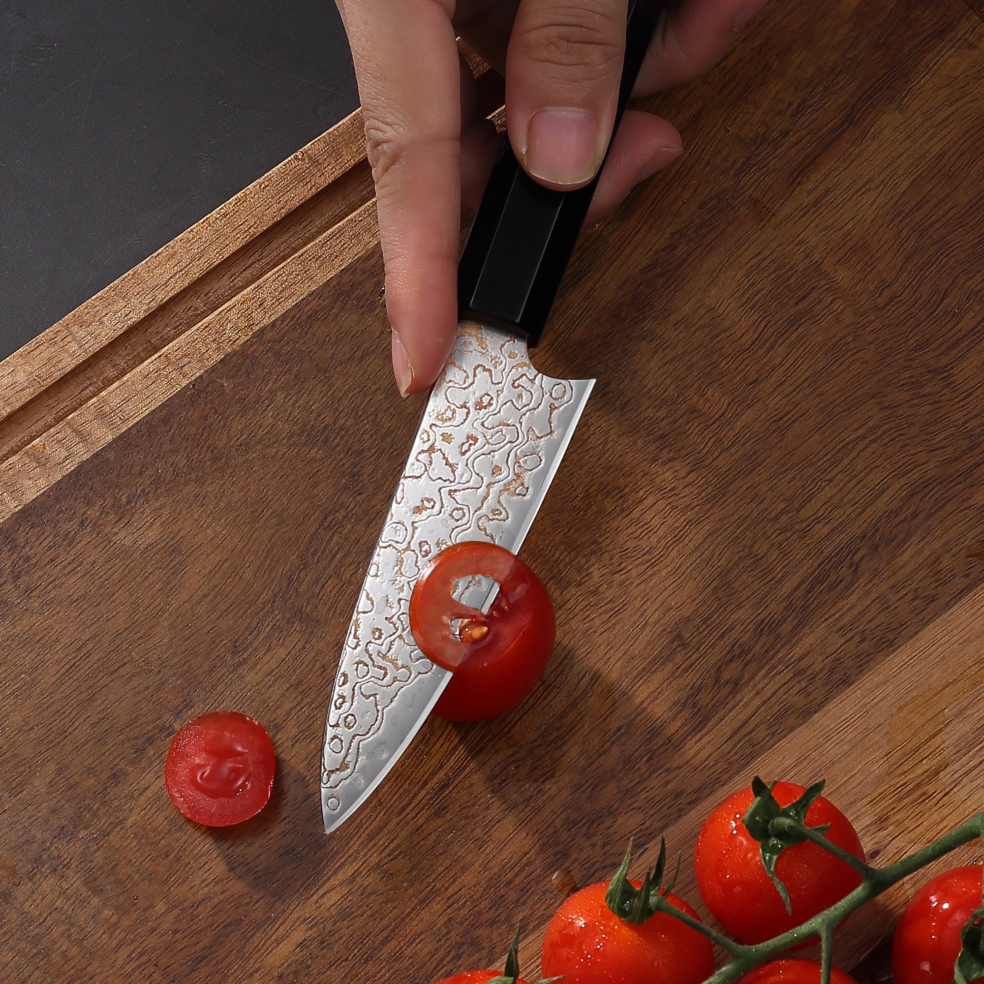 Paudin NewTC6 3.5inch Knife 67 Layers Copper Damascus Steel Sharp Kitchen Fruit Paring Knives High Quality Wooden Ebony Handle
