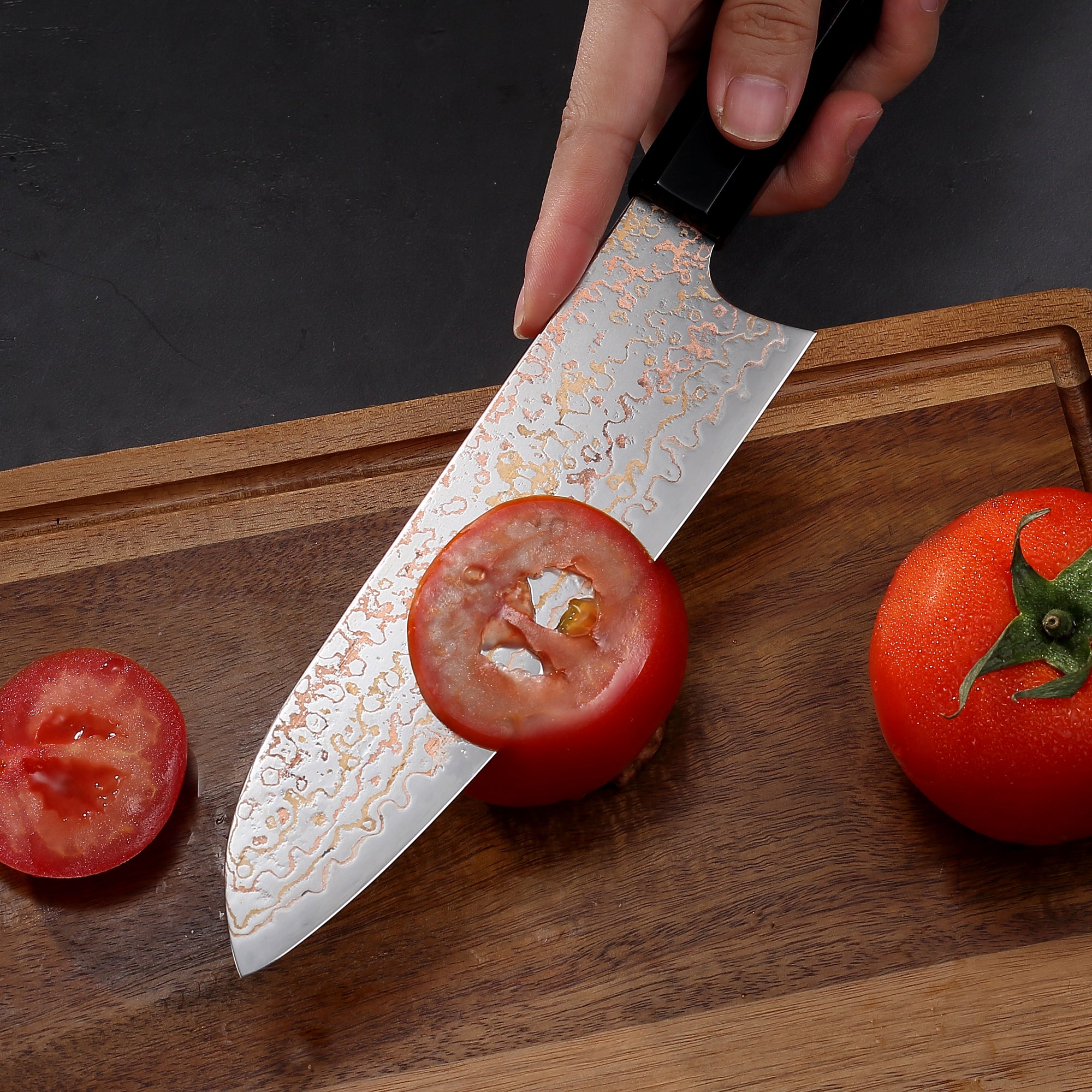 Paudin New TC4 Santoku Knife 7"inch Knife 67 Layers Copper Damascus Steel Sharp Kitchen Santoku Knife Knife Knives High Quality Wooden Ebony Handle