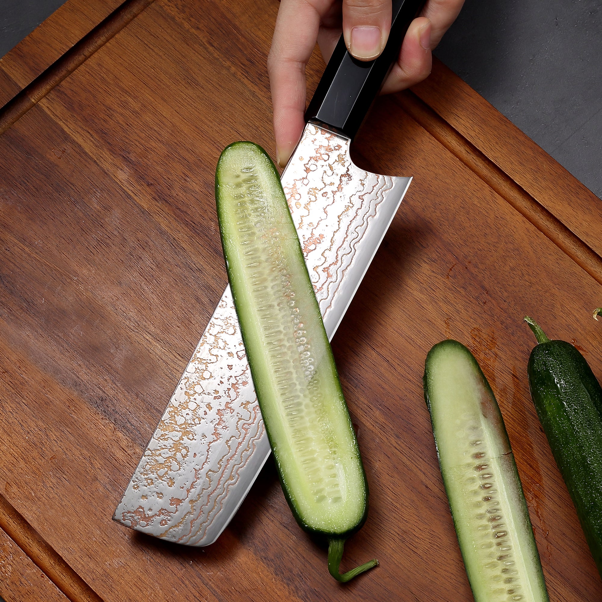 Paudin New TC3 Nakiri Knife 7"inch Knife 67 Layers Copper Damascus Steel Sharp Kitchen Santoku Knife Knife Knives High Quality Wooden Ebony Handle