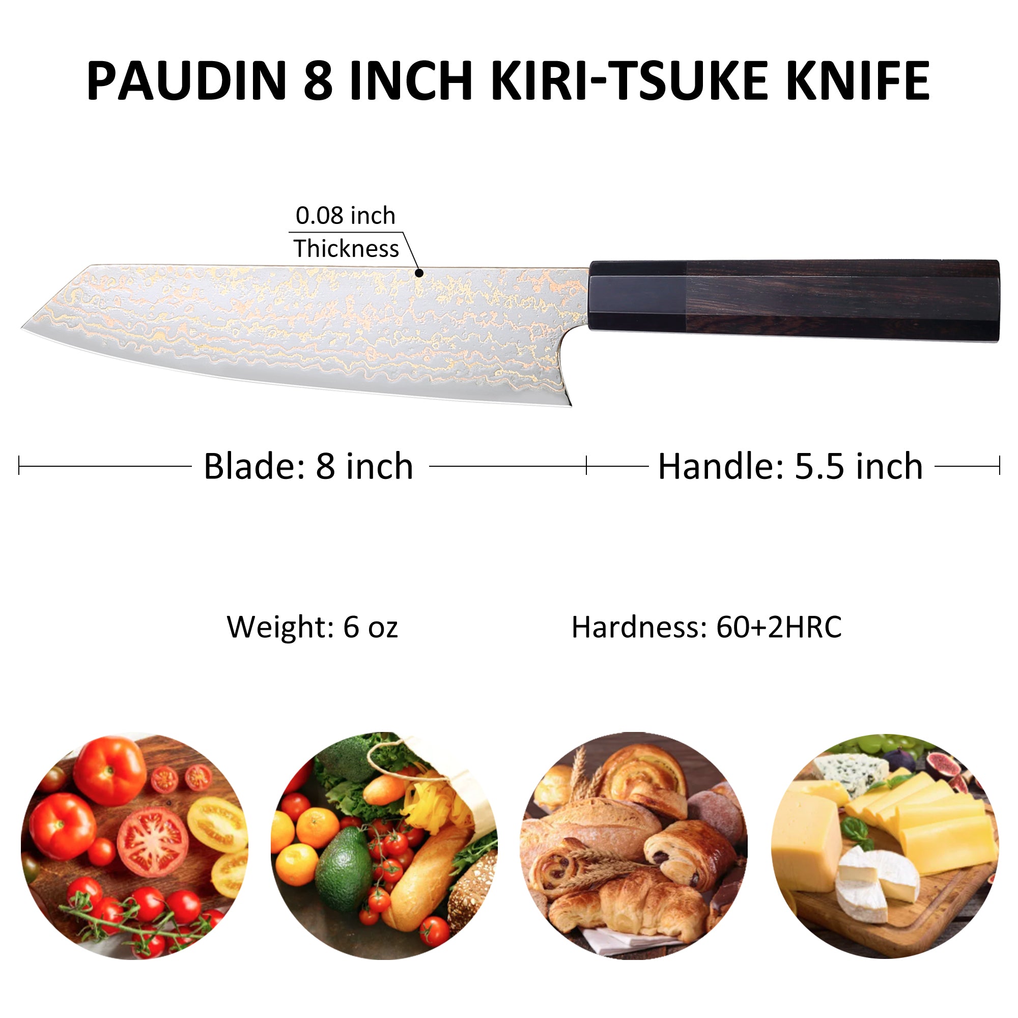 Paudin New TC1 Chef Knife 8“ inch Knife 67 Layers Copper Damascus Steel Sharp Kitchen Chef Knife Knives High Quality Wooden Ebony Handle