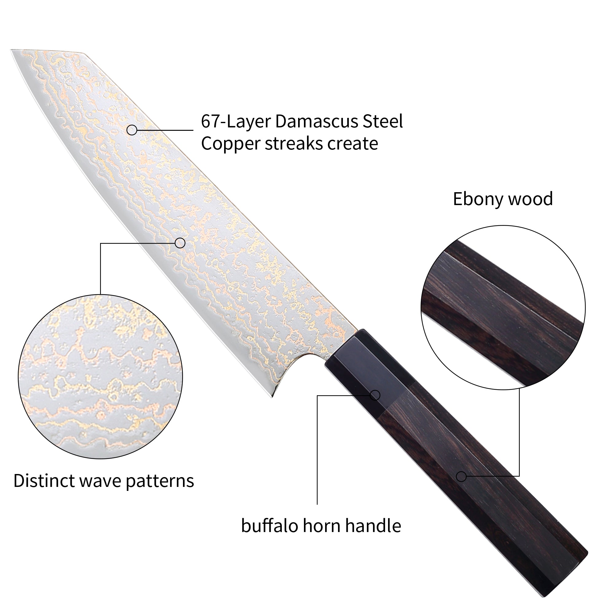 Paudin New TC1 Chef Knife 8“ inch Knife 67 Layers Copper Damascus Steel Sharp Kitchen Chef Knife Knives High Quality Wooden Ebony Handle