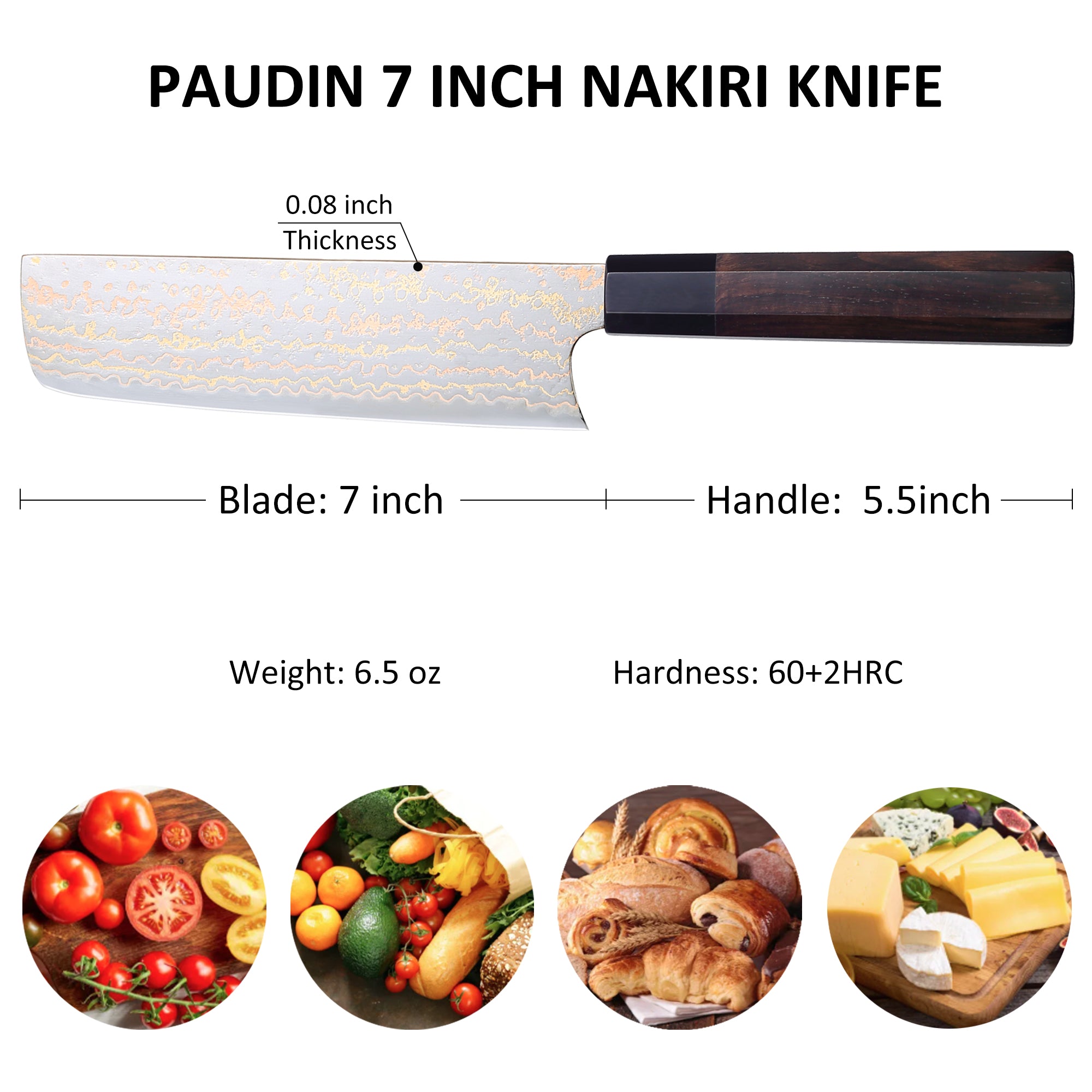 Paudin New TC3 Nakiri Knife 7"inch Knife 67 Layers Copper Damascus Steel Sharp Kitchen Santoku Knife Knife Knives High Quality Wooden Ebony Handle