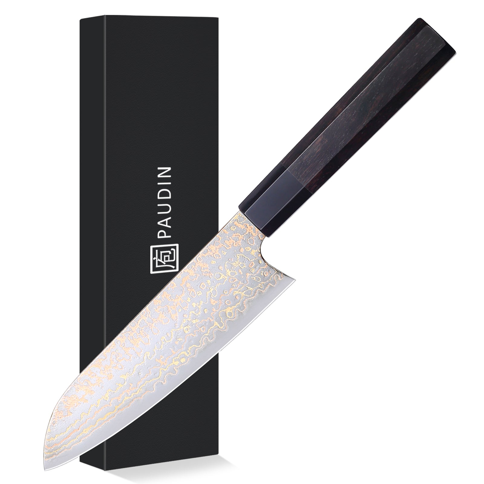 Paudin New TC4 Santoku Knife 7"inch Knife 67 Layers Copper Damascus Steel Sharp Kitchen Santoku Knife Knife Knives High Quality Wooden Ebony Handle
