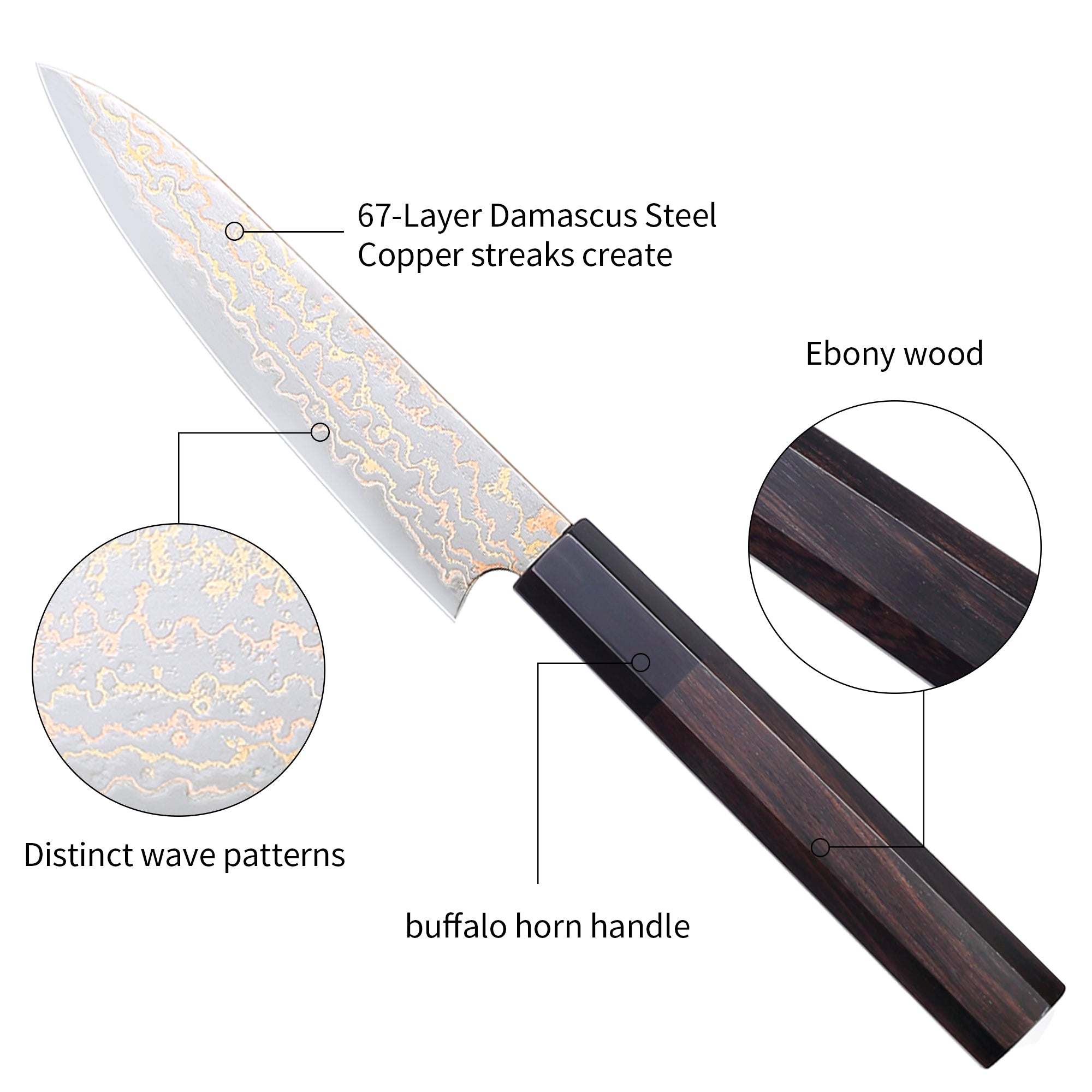 Paudin New TC5 Utility Knife 5"inch Knife 67 Layers Copper Damascus Steel Sharp Kitchen Utility Knife Knives High Quality Wooden Ebony Handle