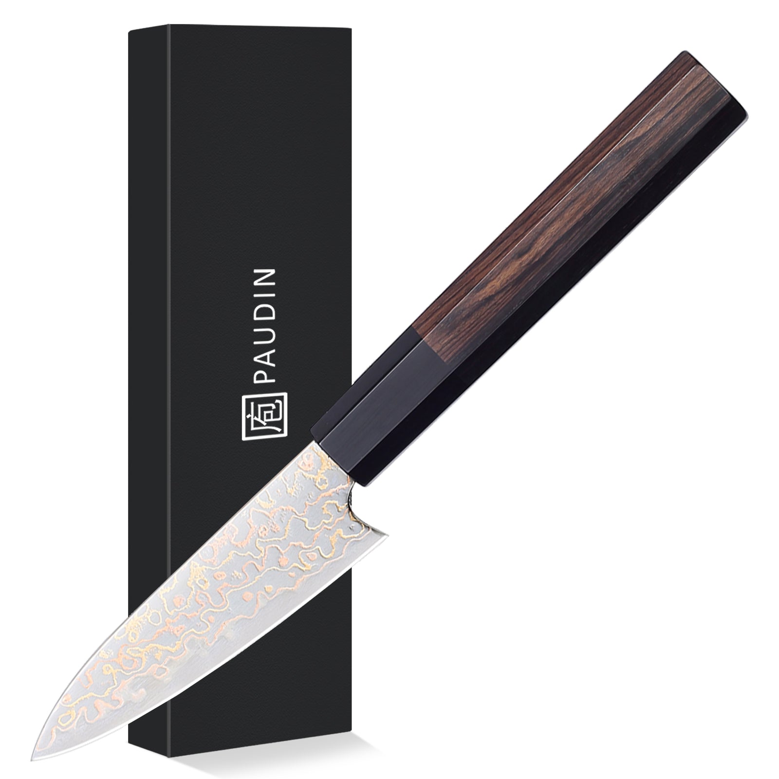 Paudin NewTC6 3.5inch Knife 67 Layers Copper Damascus Steel Sharp Kitchen Fruit Paring Knives High Quality Wooden Ebony Handle