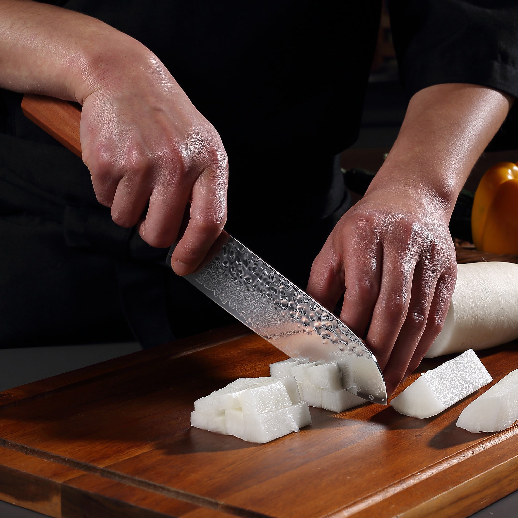 Premium Culbourtia Wood Handle Sharp 67 Layer Damascus Steel 62 HRC  Santoku Knife 7" TL7 kitchen knife