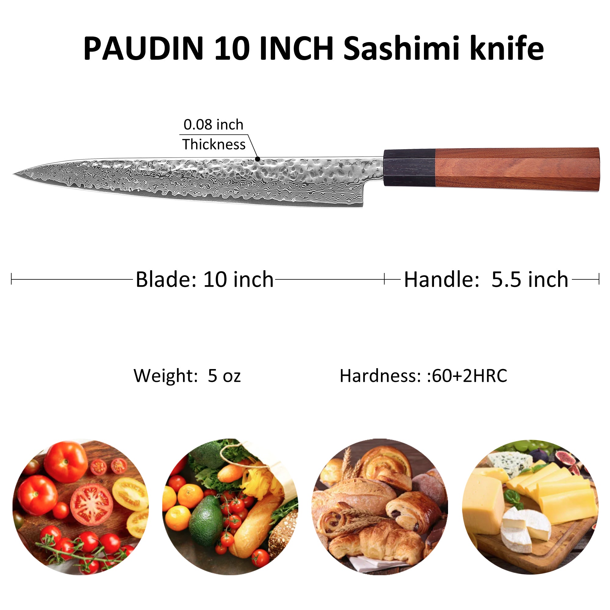 Premium Culbourtia Wood Handle Sharp 67 Layer Damascus Steel 62 HRC Sashimi knife 10" TL9 kitchen knife
