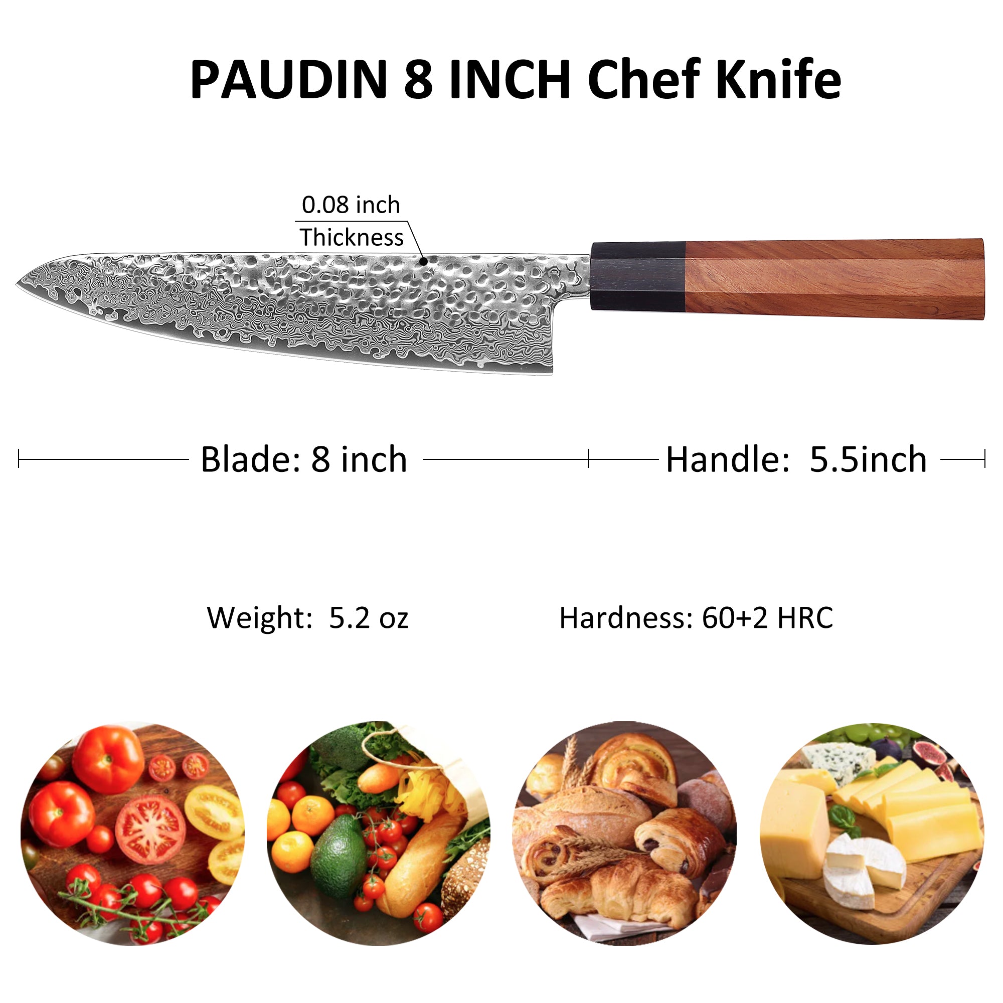 Premium Culbourtia Wood Handle Sharp 67 Layer Damascus Steel 62 HRC  8 inch Chef Knives TL1 kitchen knife
