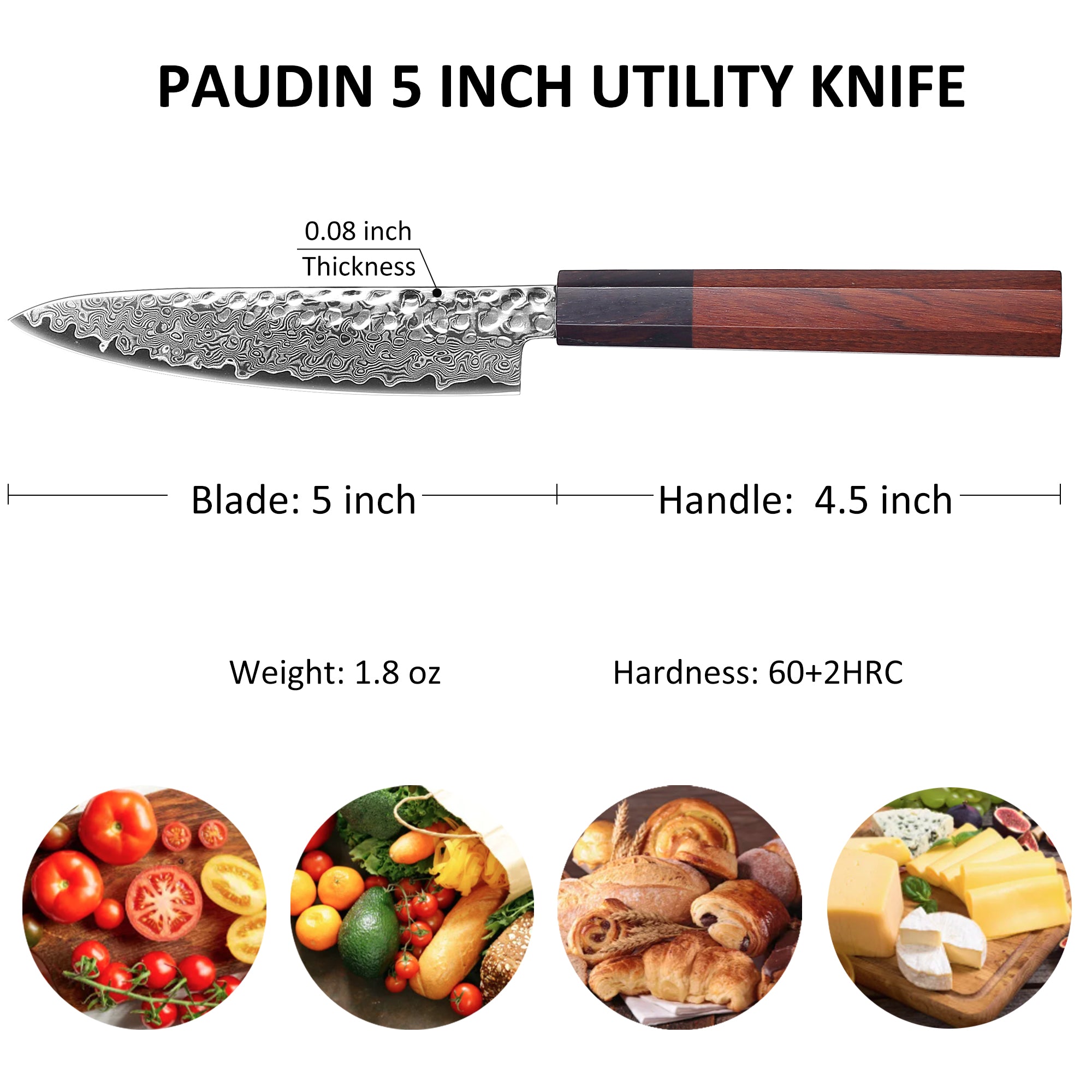 Premium Culbourtia Wood Handle Sharp 67 Layer Damascus Steel 62 HRC Utility Knife 5" TL7 kitchen knife
