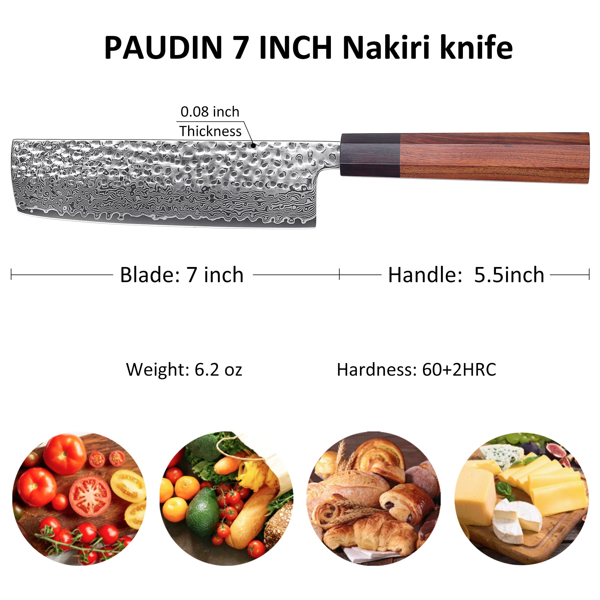 Premium Culbourtia Wood Handle Sharp 67 Layer Damascus Steel 62 HRC Nakiri Knife 7" TL6 kitchen knife