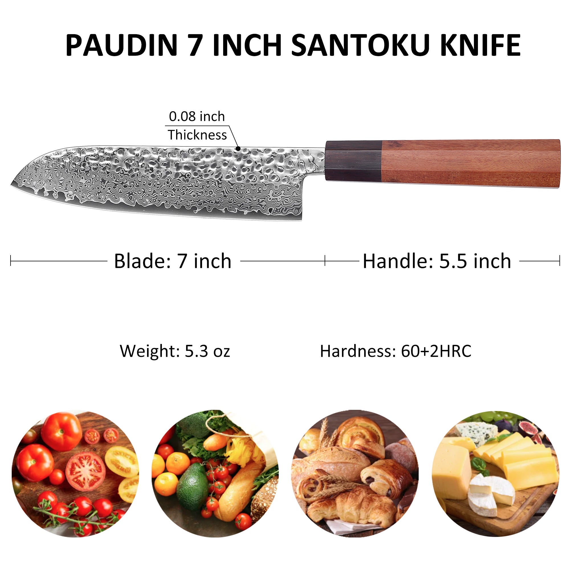 Premium Culbourtia Wood Handle Sharp 67 Layer Damascus Steel 62 HRC  Santoku Knife 7" TL7 kitchen knife
