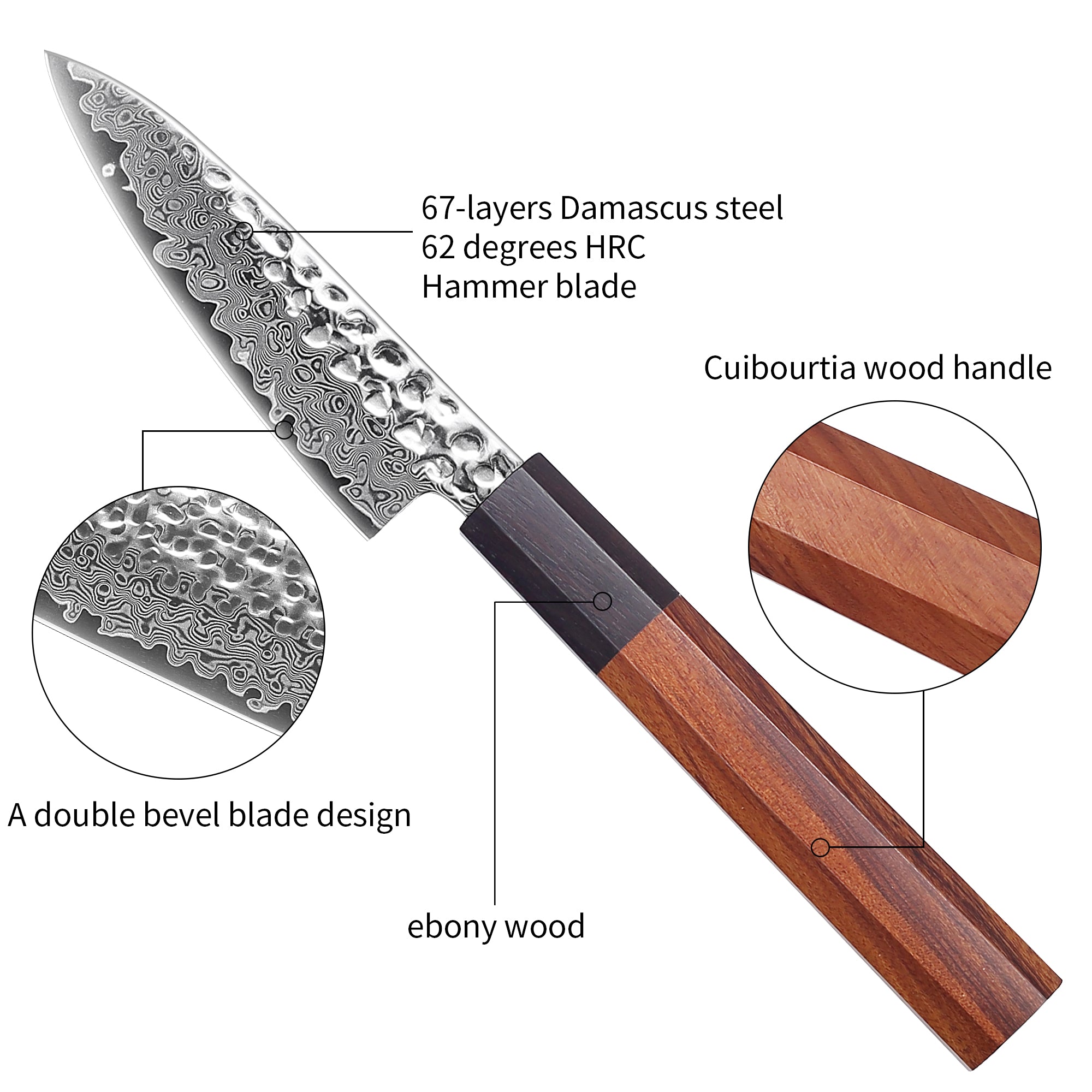 Premium Culbourtia Wood Handle Sharp 67 Layer Damascus Steel 62 HRC Paring Knife 3.5" TL8 kitchen knife
