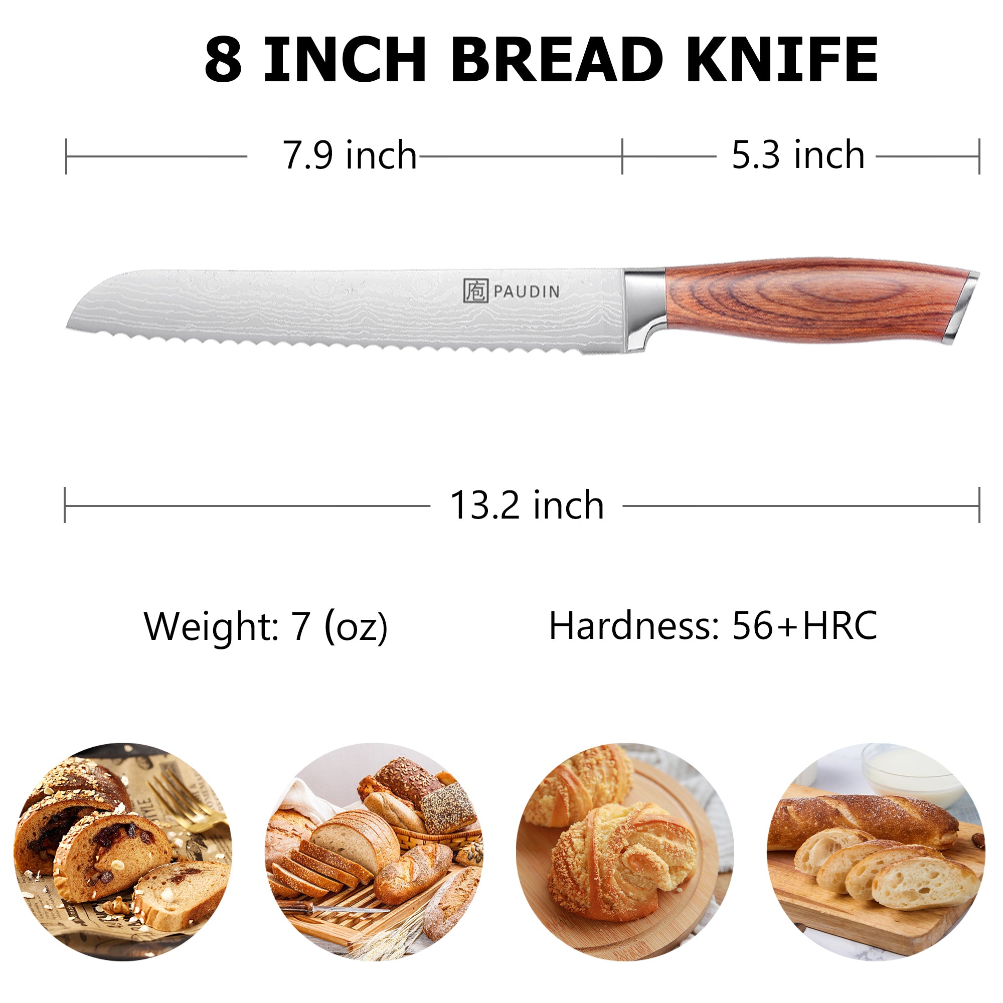 Vango Bread Knife 8''  High Carbon Steel With Pakka Wood Handle