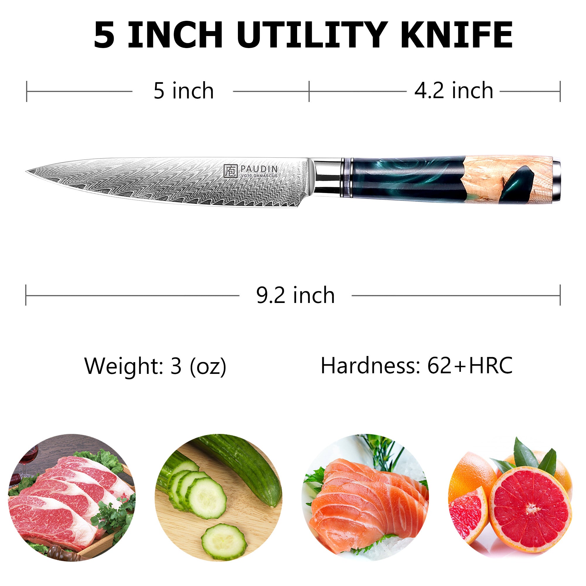 Atlantis 5 Inch Utility Knife With Resin Handle