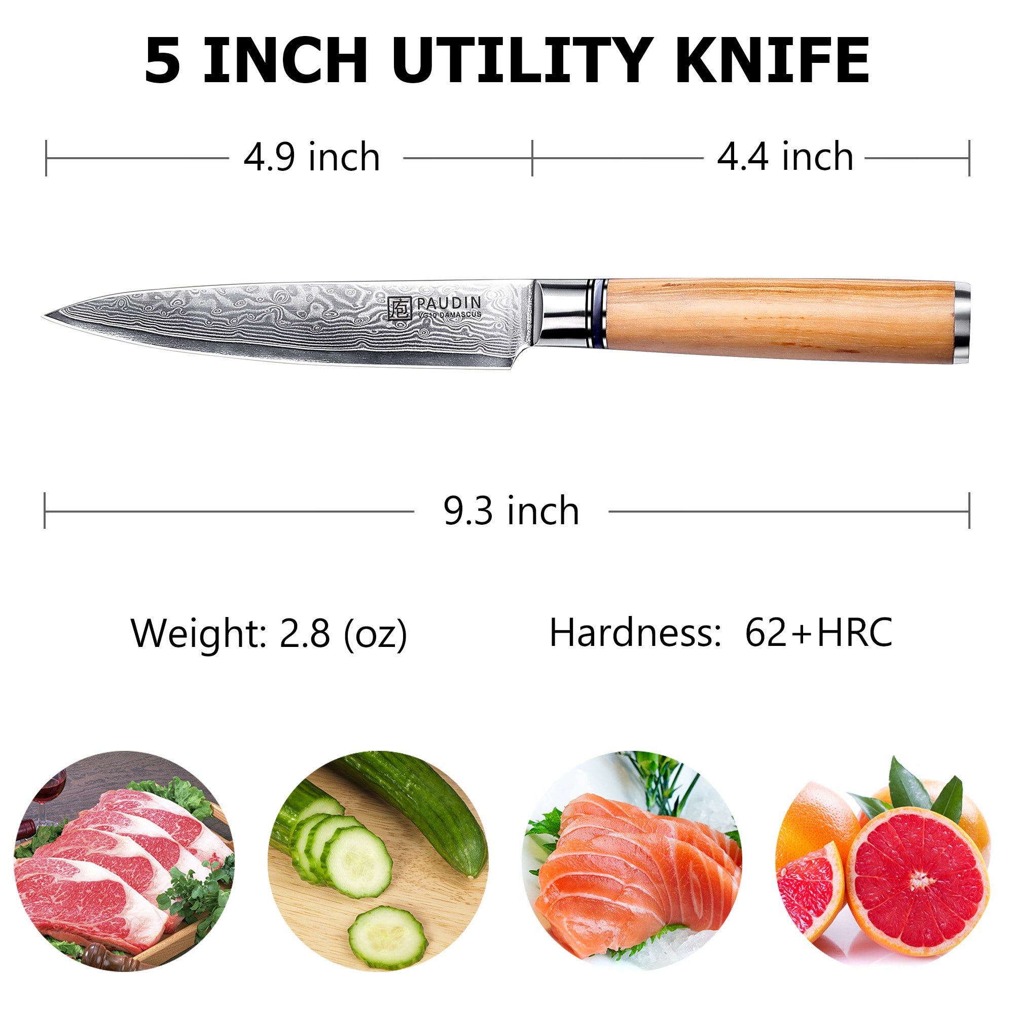 Sorrento Classis 5 Inch Utility Knife Damascus steel with Olive Handle