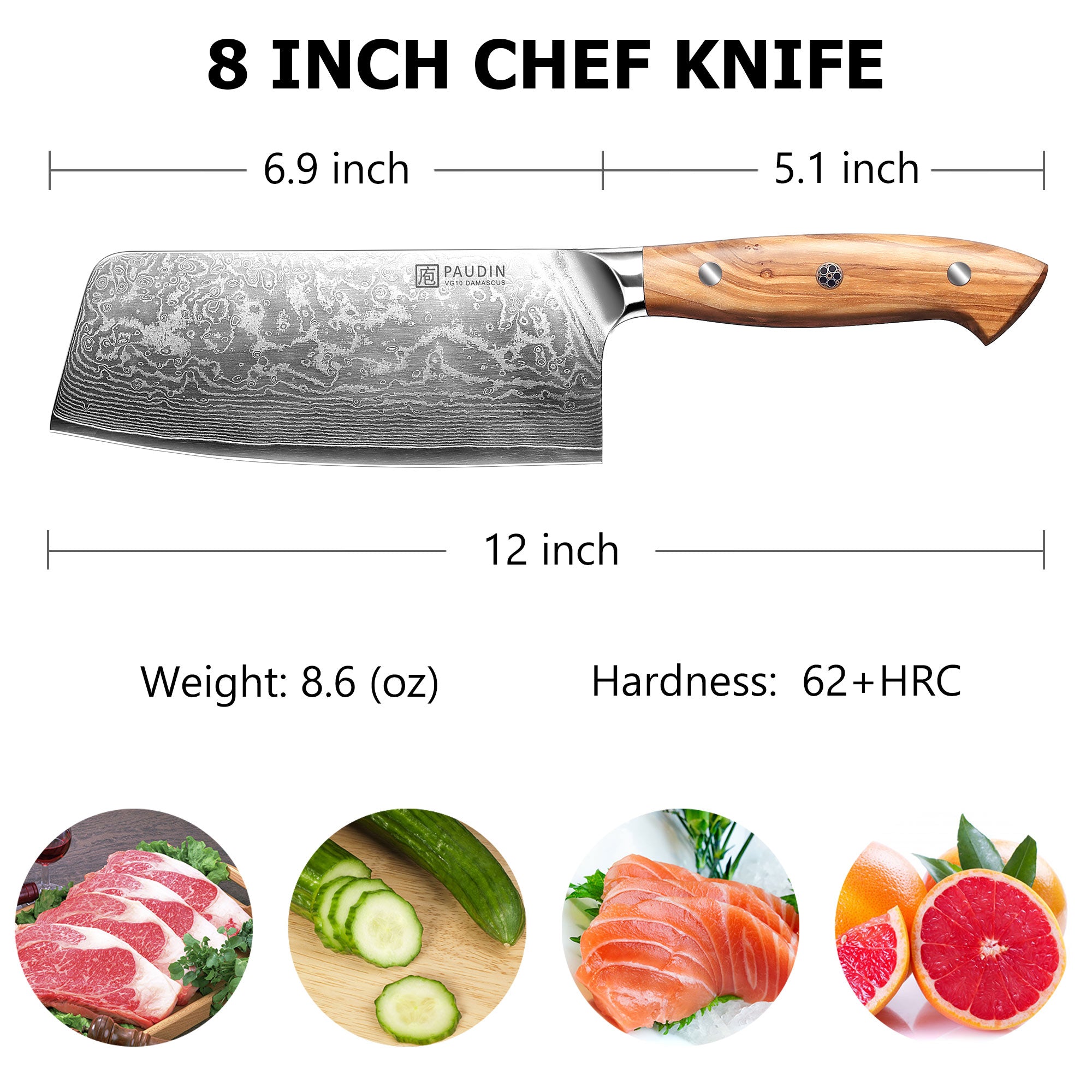 Sorrento Style 7 Inch Cleaver Knife with Olive Handle