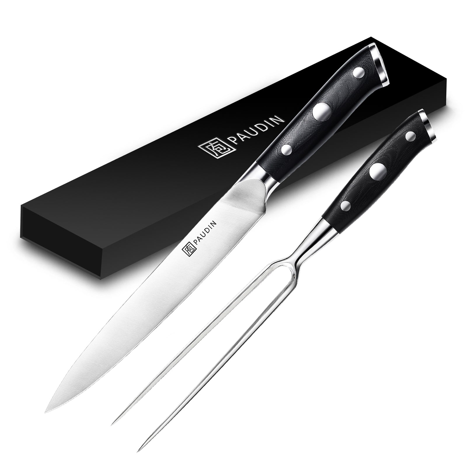 2PCs Set Pointed Carving Knife & Carving fork, 8 Inch | Black ABS Handle