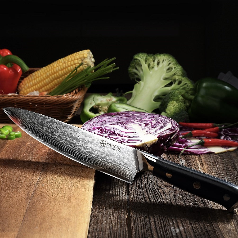 PAUDIN Damascus Chef Knife, 8 Inch Kitchen Knife, Japanese 67-layer VG-10  Stainless Steel Sharp Knife, Professional Chefs Knife with Ergonomic G10